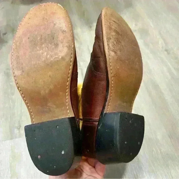 Old West Brown Yellow Leather Western Cowboy Boots Men’s Size 5.5 - Picture 7 of 8